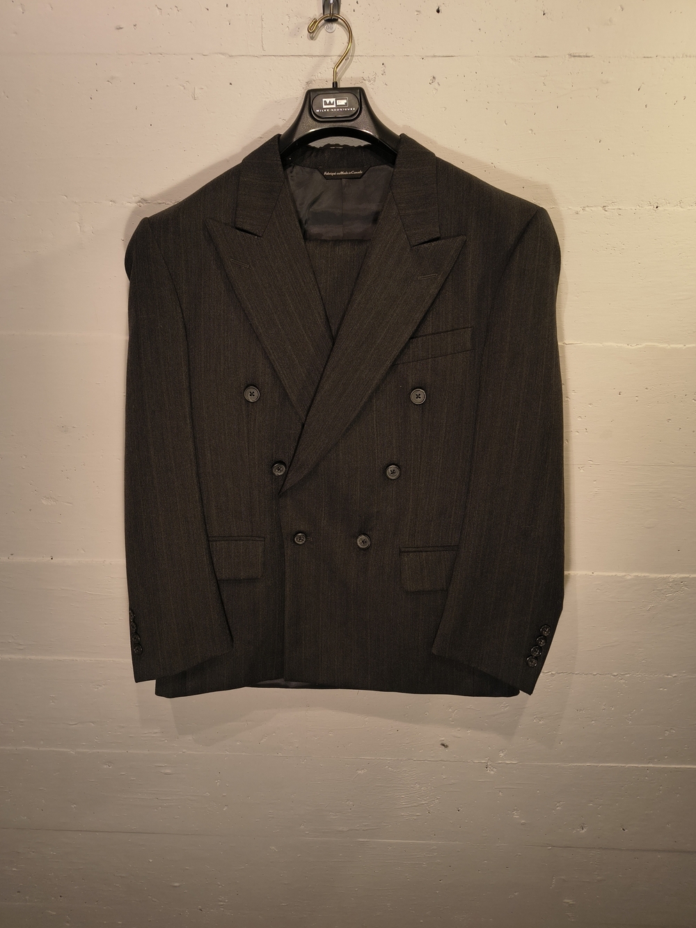 Samuelsohn DB Star Charcoal Pinstripe Double Breasted Wool Suit 40S 34